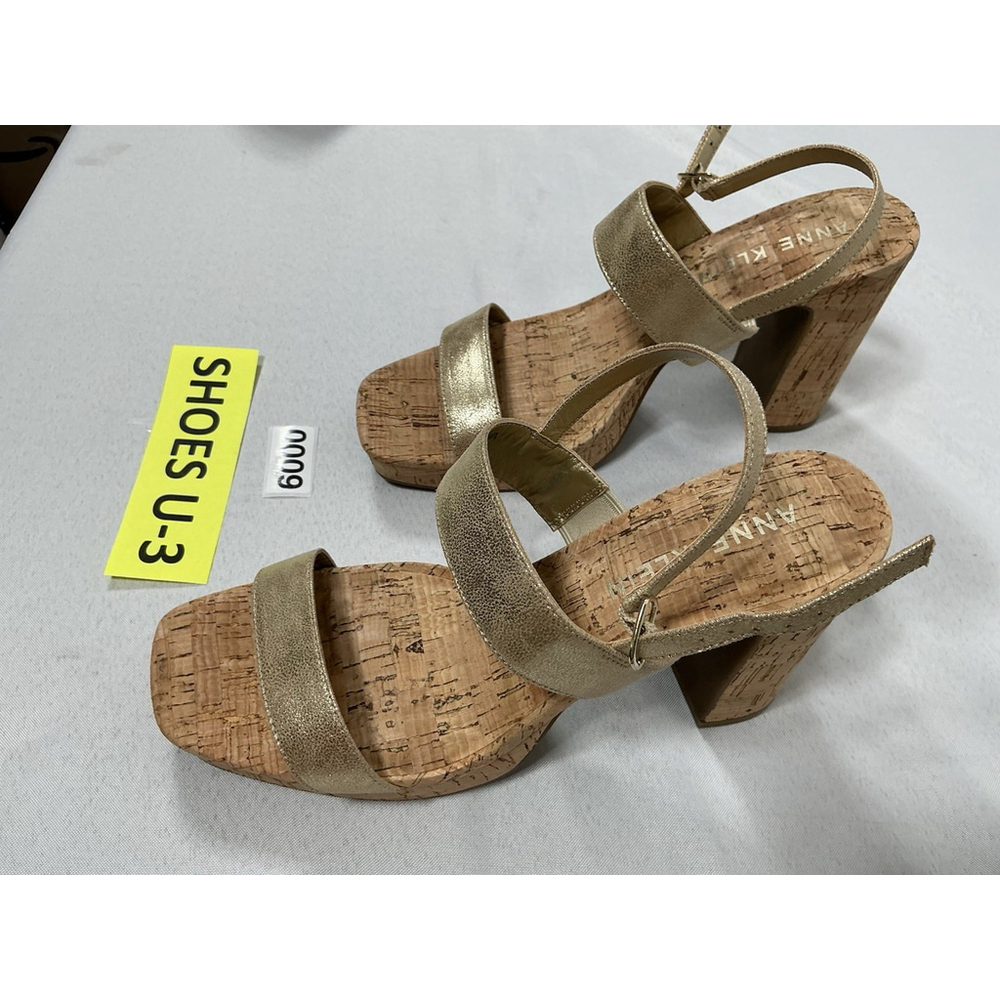 Woman’s NWOT Anne Klein Akzaya Strappy Cork Platform Sandals 10M Gold Block Heel - Picture 3 of 7